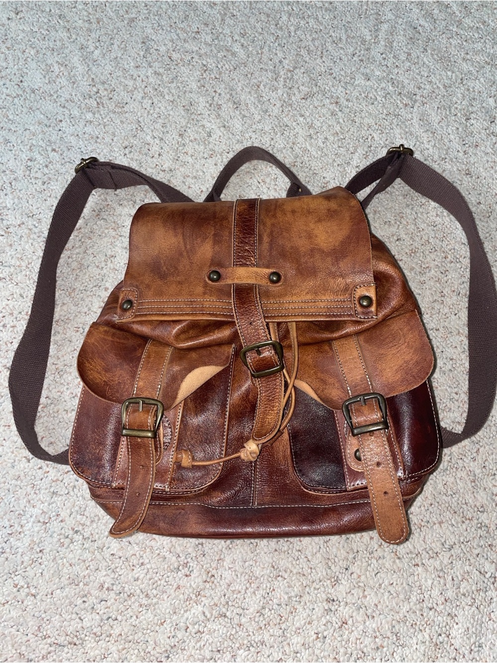 Bed Stu Two-Tone Brown Leather Backpack